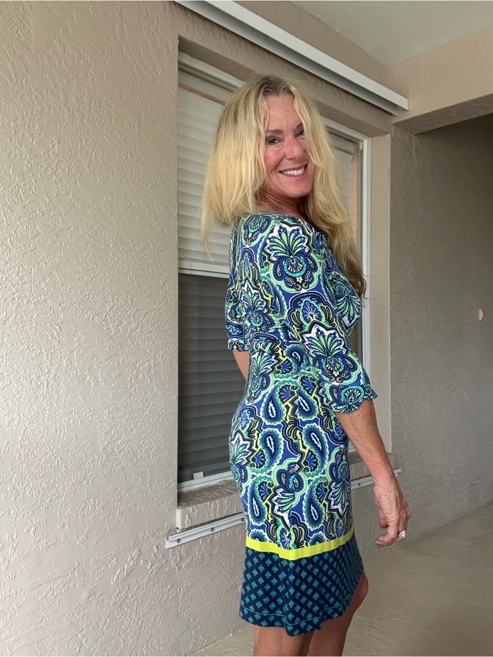 Hatley Blue, Green & Yellow Paisley V‑Neck Shift Dress TP